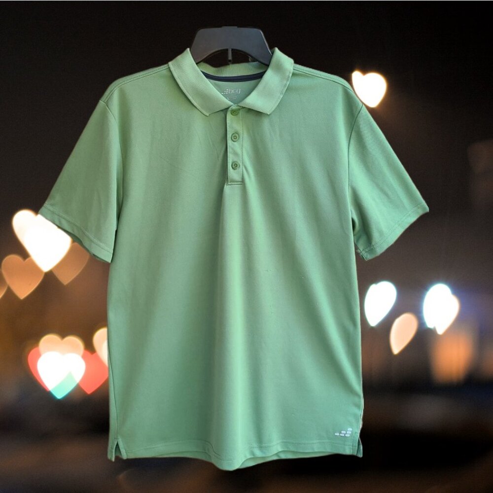 BCG Men's Size L Green Short Sleeve Polyester Polo Shirt